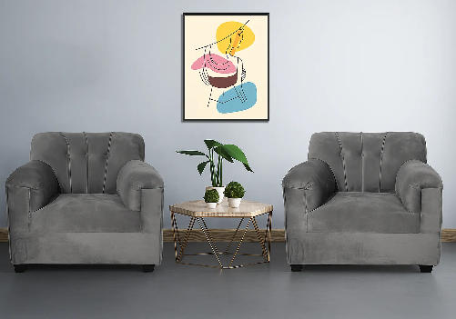 Velvet Sofa 1 Seater (Grey) (Set of 2)